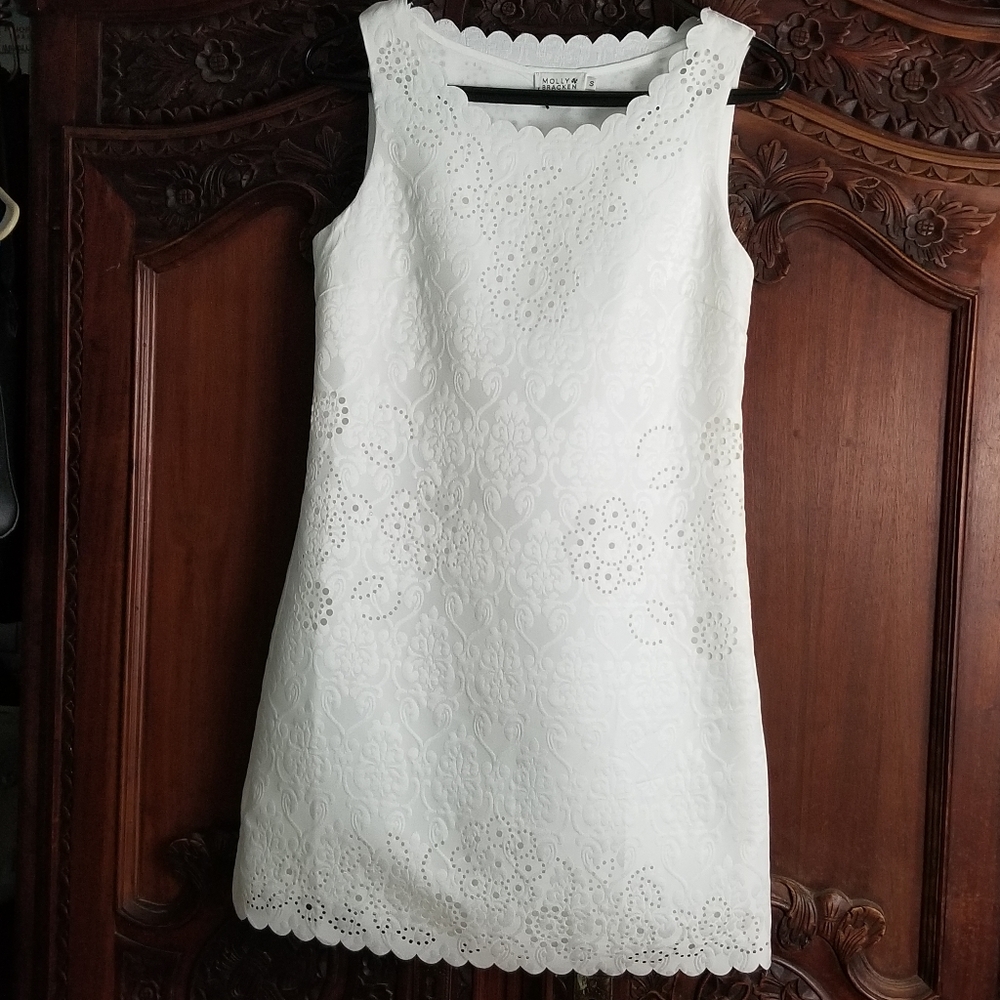 Molly Bracken White Laser Cut Scalloped Dress
